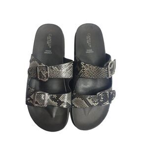 Women's Double Buckle Sandals Snake Print  Slide Sandals Size 9 Black & Gray NEW